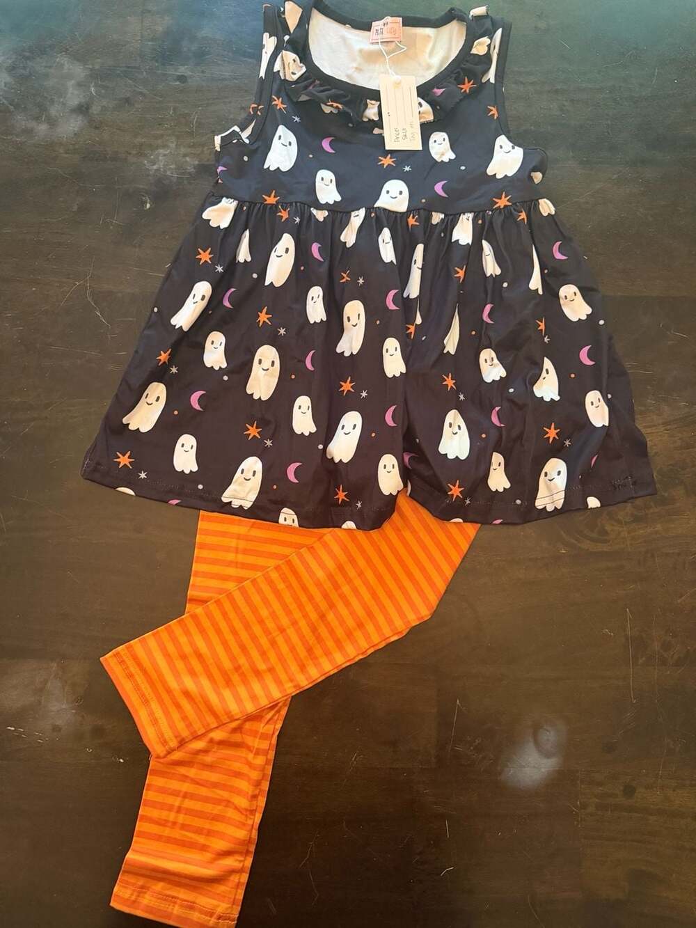 Pete + Lucy Ghost Print Dress and Striped Leggings Set (7/8)
